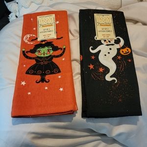 Johanna Parker halloween kitchen towells 2 sets of 2: ghost & witch